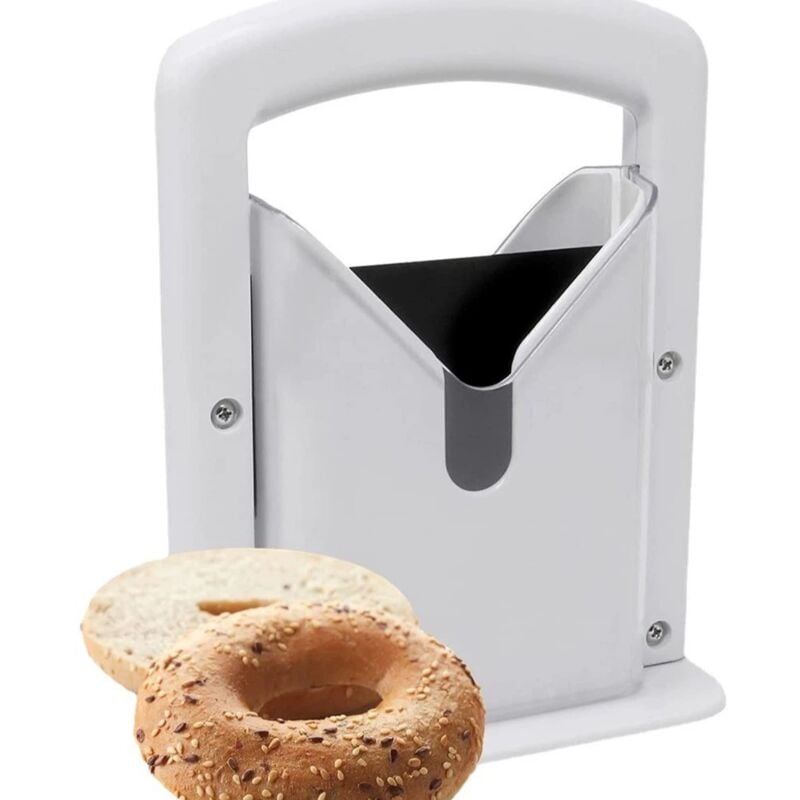 Coupe-bagel avec poignée de sécurité, coupe-bagel domestique, coupe-bagel de précision en acier inoxydable, trancheuse à pain réutilisable