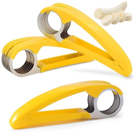 Coupe-Banane en Acier Inoxydable,Forreen 3 Pièces Banane Trancheuse Multifonctionnel Portable Banane Slicer avec 6 Lames pour Saucisses Kiwi Concombres Bananes