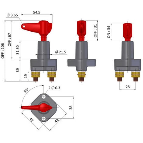 Coupe batterie unipolaire avec circuit auxiliaire - IP53