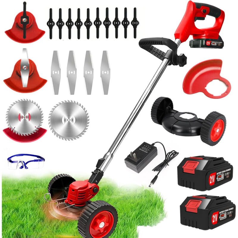 Iztoss - Coupe-bordure à batterie 30cm réglable - Coupe-bordure sans Fil avec 2 Batteries 21V - Manche Télescopique - Poignée Réglable - Rouge