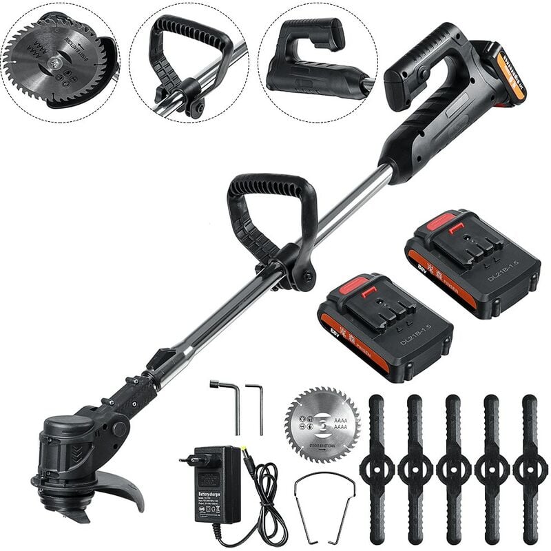 Coupe Bordure Coupe herbe Tondeuse électrique Débroussailleuse électrique 88VF 1000w 10000rpm/min sans fil avec 2 Batteries 22980mah Longeur