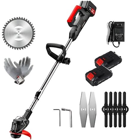 Coupe Bordure jardin sans Fil avec 2 batteries rechargeable 8 type de lames longueur télescopique Noir