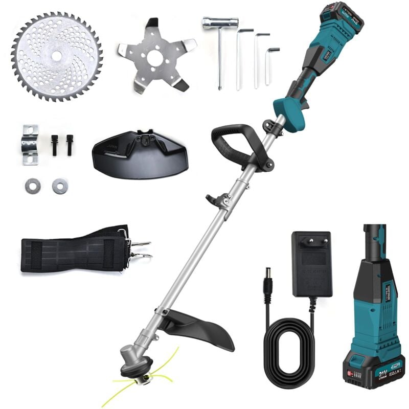 Circlio - Coupe Bordure sans Fil 21V 1680W/18800rpm, Debroussailleuse Electrique sans Balais avec Poignée Réglable, 1 Cuchillas, 1 Cutter Line,