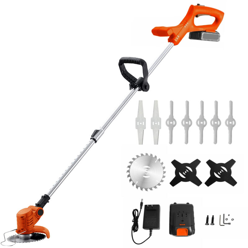 Coupe-bordure sans Fil, 3-in-1 Coupe-bordure à batterie avec 3 Types de Lames, avec Batterie 21V et Chargeur, Outillage de Jardin Motorisé Réglable