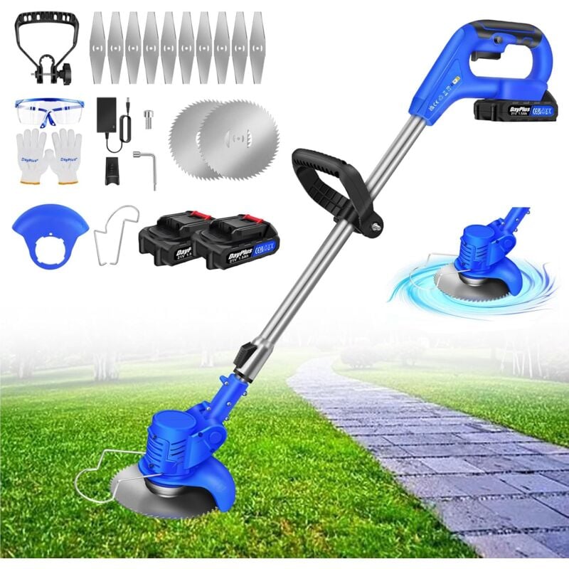 Lucn - Coupe Bordure sans Fil avec 2 Batterie, 21V Débroussailleuse Electrique sans Fil avec 2 Types de Lames pour la Coupe de Jardin, Pelouses et