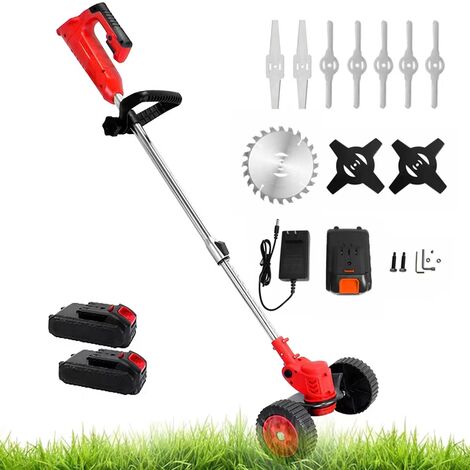 Coupe-bordure sans Fil avec Batterie, 3-in-1 Débroussailleuse& Tondeuses à Gazon avec 4 Types de Lames, avec Batterie 24V et Chargeur, Outillage de Jardin Motorisé Réglable en Hauteur