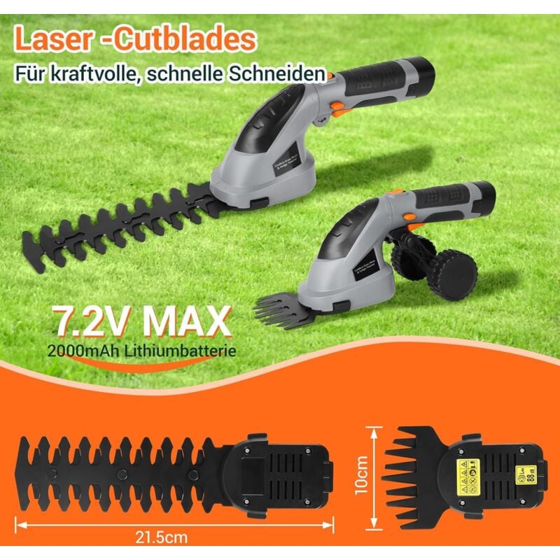 Coupe Bordure sans Fil, Cisaille à Gazon avec Batterie 7.2V et Chargeur, Taille Haies sans Fil, Tondeuse à Gazon, Manche Long Télescopique Détachable
