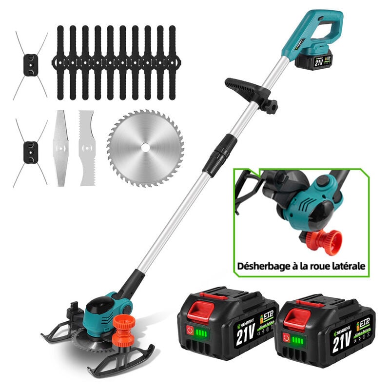 Coupe-bordures sans fil 15 cm,Coupe-herbe avec Deux 21V batteries et 15pcs tondre accessories