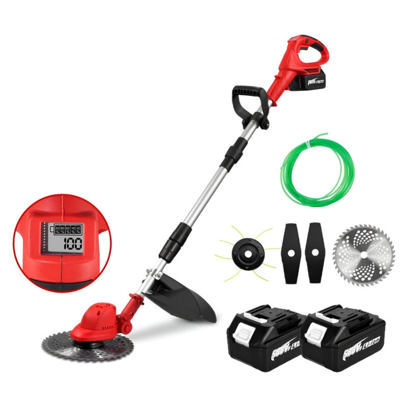 Coupe bordures sans fil 25 cm ,Pliable, écran numérique LED,Coupe-herbe avec Deux 3.0Ah batteries et 6pcs tondre accessories - Onevan