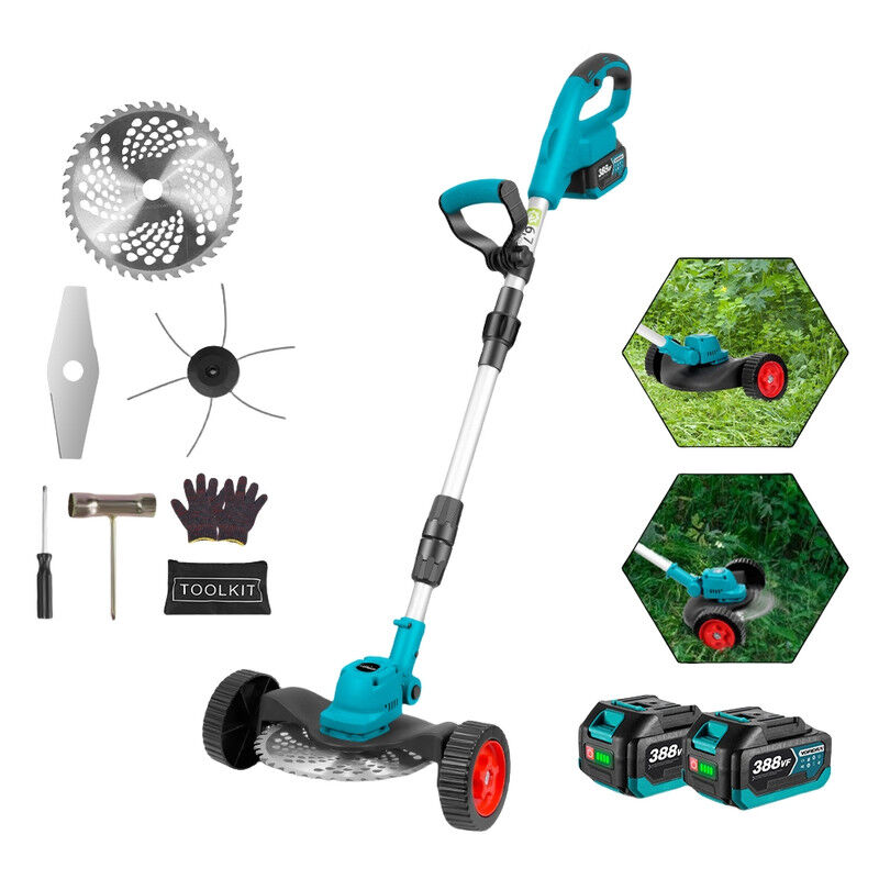 Coupe-bordures sans fil 25 CM ,Pliable,Longueur du poteau 130 cm Coupe-herbe ,avec deux batteries 388VF