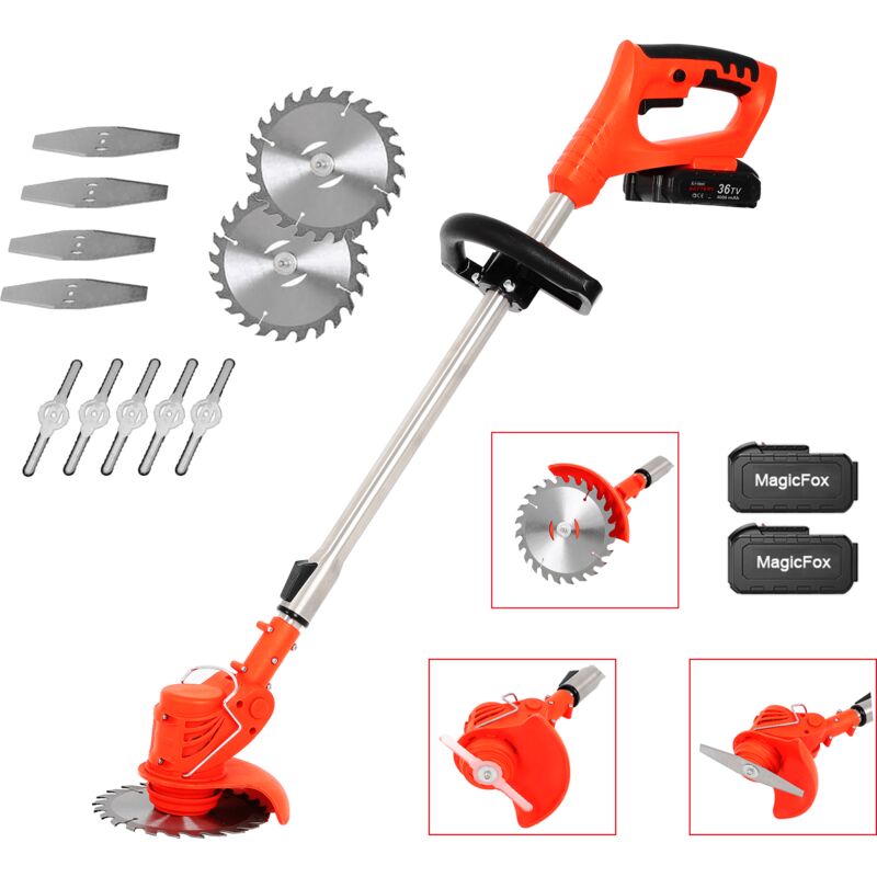 Coupe-bordures sans fil 36V - 2 Batteries Chargeur inclus - Tige télescopique - Angle réglable - 3 types de lame pour Herbe Jardin etc