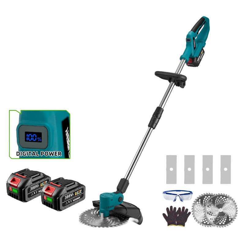 Coupe-bordures sans fil 25 CM ,Manche télescopique de 142 cm,Coupe-herbe avec Écran LED à affichage numérique et 6pcs tondre accessories