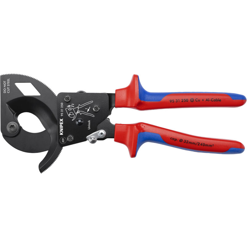 Knipex - 95 31 250 Coupe-câble à cliquet Adapté pour (technique d'isolation) câbles en alu et en cuivre, à 1 ou plusieurs fils 32 mm 240 mm² C55633