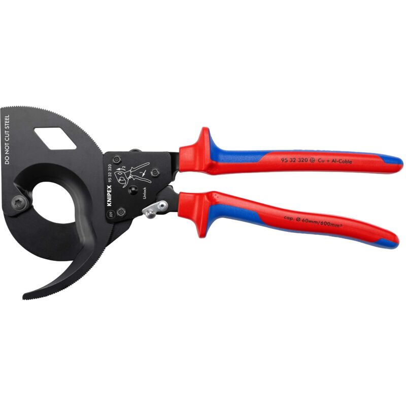 Knipex 95 32 320 Coupe-câble à cliquet Adapté pour (technique d'isolation) câbles en alu et en cuivre, à 1 ou plusieurs fils 60 mm 600 mm² C98195