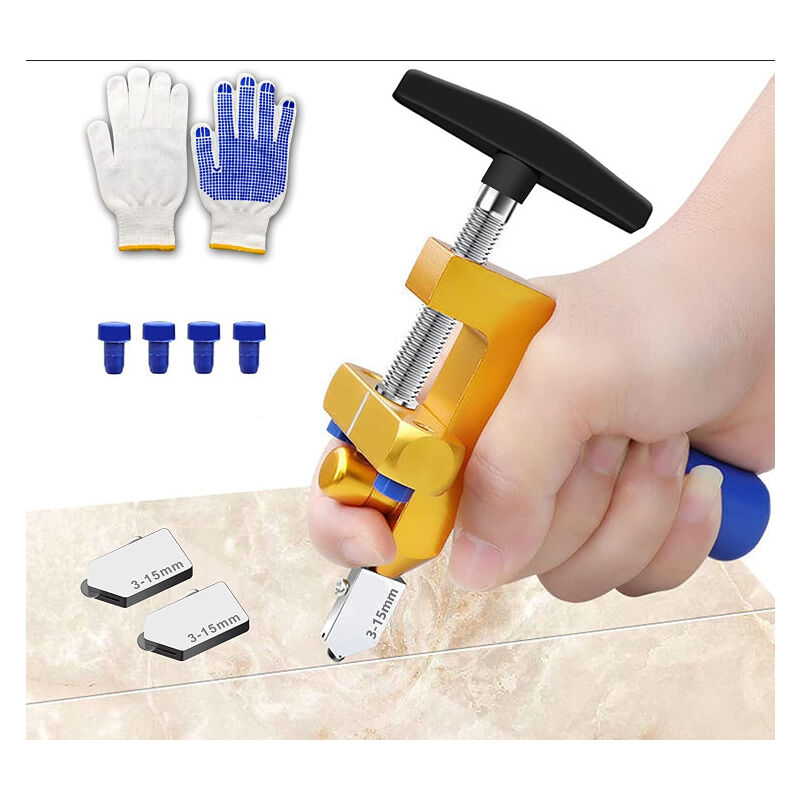 Linghhang - Coupe Carreaux Manuel 2 en 1, Kit de Coupe-Verre Professionnel, Outil à Main de Coupe-Carreaux d'Une Seule avec 2 têtes de Lames en Acier