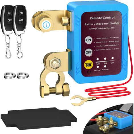 Coupe Circuit Batterie 12V 240A, Coupe Circuit Voiture avec 2 Télécommandes, Interrupteur D'arrêt Automatique pour Voiture, RV, ATV, Camion,Moto Bateau.