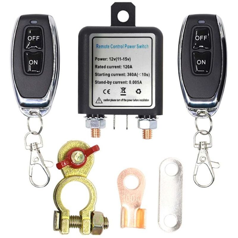 SNQ - Coupe Circuit Batterie 12v à Télécommande Sans fil, Interrupteur de Relais dc 12V 120A Isolateur de Batterie de Voiture avec 2 émetteurs,