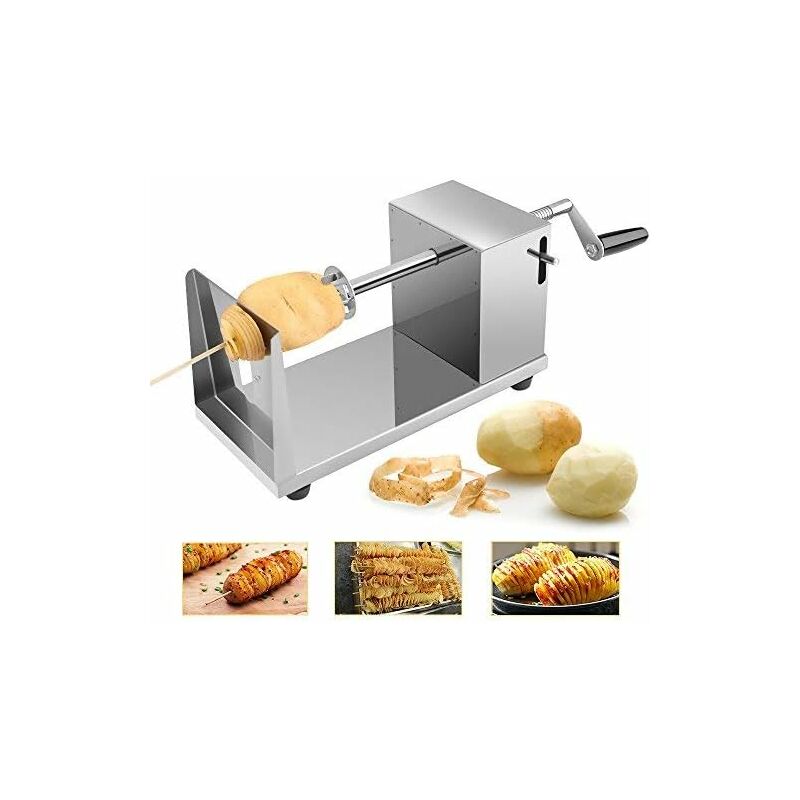 Coupe en Spirale Coupe-Pomme de Terre, Coupe-Frites en Acier inox avec Manivelle et Pieds en Caoutchouc Anti-dérapant pour Fruits, Pommes de Terre