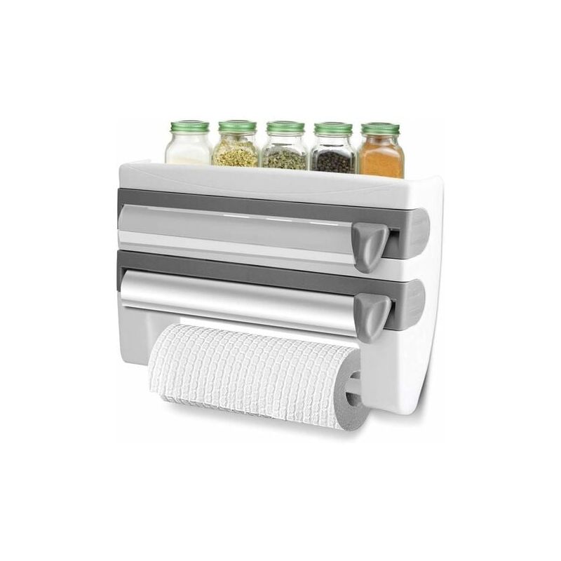 Gabrielle - Coupe-film alimentaire multifonctionnel, distributeur mural de serviettes en papier, support de rangement pour boîte de séparation en