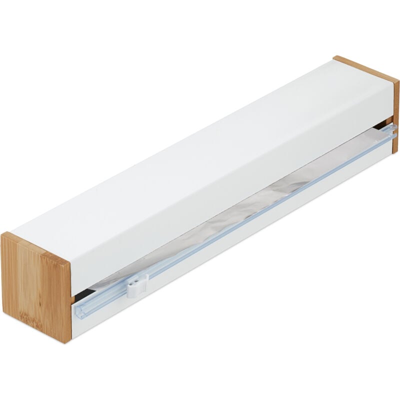 Distributeur film alimentaire, HxLxP : 6x35x7 cm, dérouleur magnétique, aluminium, conserver aliments, blanc - Relaxdays