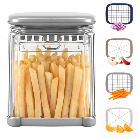 Coupe Frite, Coupe Legumes Multifonctions, 4 en 1 Mandoline Cuisine, Decoupe Legumes Manuel avec 4 Lames Réglable, Mandoline Professionnelle Cuisine pour Oignons, Carotte, Terre, Concombre