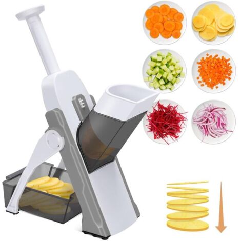Coupe Frite Professionnel, Acier Inoxydable Decoupe Frite avec 2 Lames de Rechange, Coupe Frites Manuel Antidérapant, Coupe Pomme de Terre Frite pour Pommes de Terre Carottes Concombres Ananas