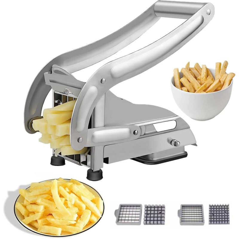 Coupe-frites amélioré 2024, coupe-pommes de terre en acier inoxydable avec 2 lames pour frites, légumes, carottes, concombres, coupe-pommes de terre