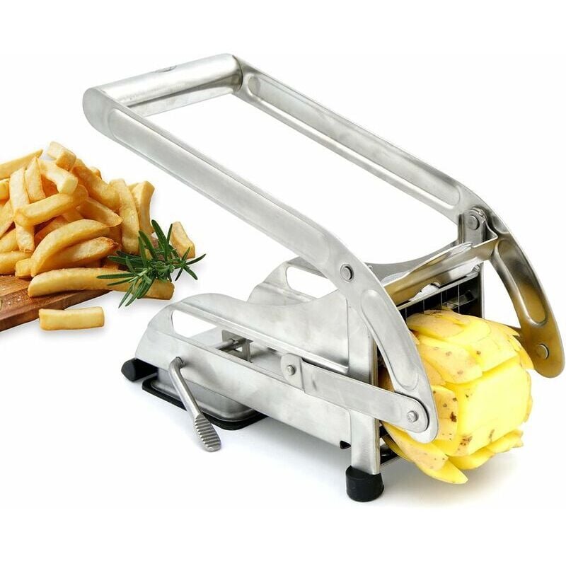 Coupe Frites, Coupe Frite Professionnel avec des 2 Lames, Technologie Antidérapante, Coupe-Légumes, Accessoires pour Friteuse (Inox),