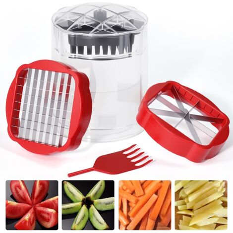 Coupe-frites en acier inoxydable, coupe-fruits professionnel, coupe-pommes de terre, coupe-pommes avec 2 lames, coupe-tomates à coupe rapide, coupe-frites pour chips, concombres, carottes, pommes