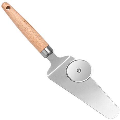 Coupe-gâteau Multifonction avec Roulette et Spatule, Manche en Bois pour Pizza, Gâteau et Pâtisserie
