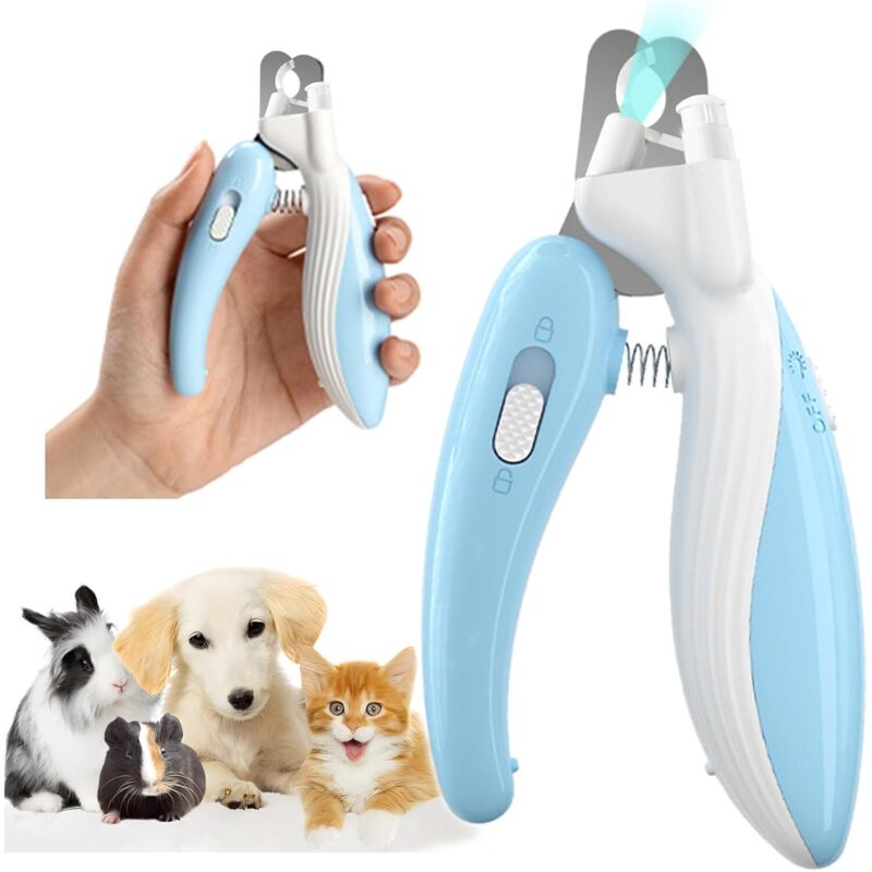 Coupe-griffes pour animaux de compagnie avec lumière, éclaire les griffes coupées ou la lignée pour chiens, chats et lapins (bleu)