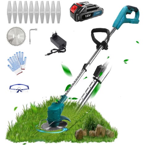 PEDONY Coupe-herbe électrique sans fil Coupe-herbe Coupe-bordure de jardin + Lames, avec 1 batteries 3,0 A et chargeur, compatible avec le chargeur Makita