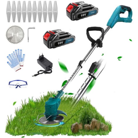 PEDONY Coupe-herbe électrique sans fil Coupe-herbe Coupe-bordure de jardin + Lames, avec 2 batteries 3,0 A et chargeur, compatible avec le chargeur Makita