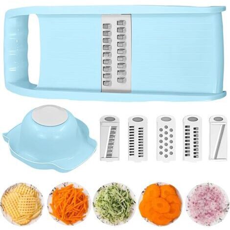 Coupe Legume Multifonctions, Mandoline Multifonctions Professionnelle Cuisine avec 5 Lames Interchangeables et Protège-mains, Mandoline Japonaise pour Tranche/Julienne