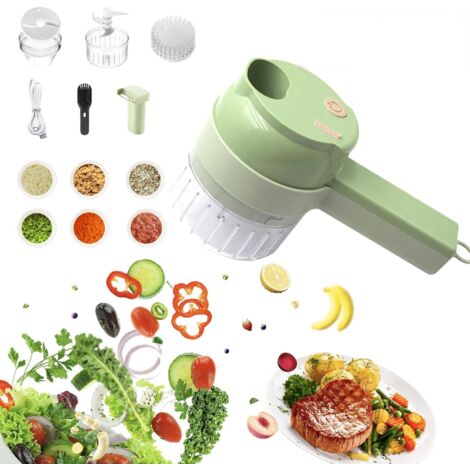 Coupe-Légumes Électrique Portable Sans Fil - 4-en-1 Hachoir Légumes Viande Oeufs Crème - Batterie Rechargeable - Pour Ail Piment Céleri - Lot de 1