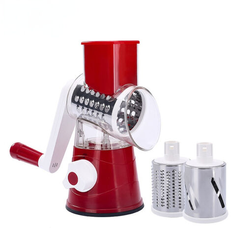 Coupe-légumes manuel avec 3 lames de tambour, râpe à fromage rotative, broyeur Mandoline spiraleur, accessoires de cuisine,RED