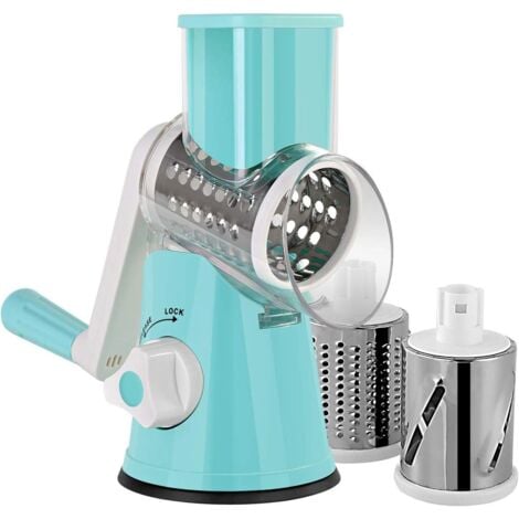Coupe-légumes manuel Trancheuse à légumes Rape à tambour Moulin à fromage Avec 3 inserts de tambour en acier inoxydable (bleu) -B-RAPANDA