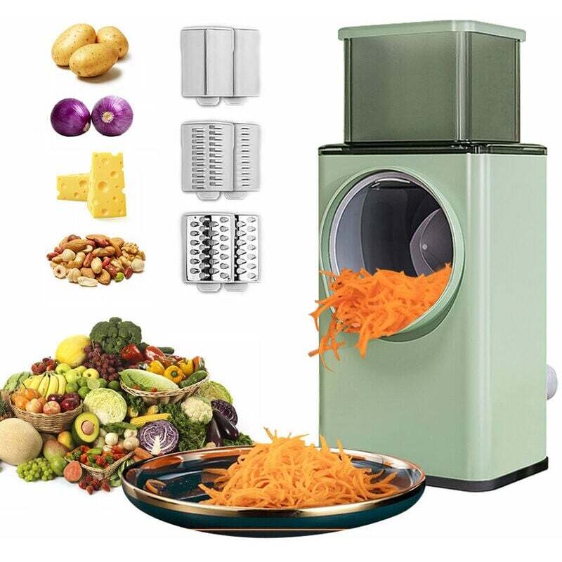 Coupe-légumes multifonctionnel hachoir rotatif râpe à fromage 3 en 1 déchiqueteuse trancheuse broyeur machine à salade avec lames de rouleau en acier
