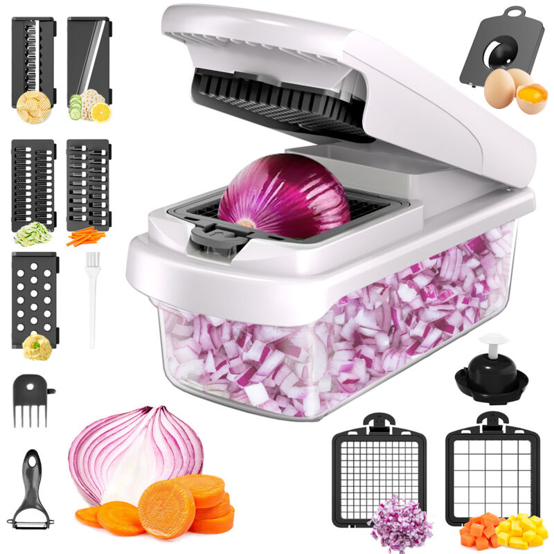 Coupe Legumes Multifonctions et Mandoline Professionnelle Cuisine - Trancheur de Légumes - Decoupe Legumes Cube Oignon Carotte Concombre Tomates