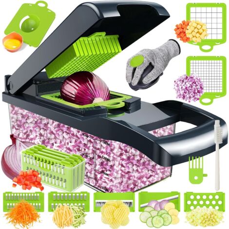 Coupe Legumes Multifonctions,16 En 1 Mandoline Cuisine,Coupe Legumes Manuel,Mandoline Professionnelle Cuisine,Decoupe Legumes avec 11 Lames Réglable,Coupe Legume pour Oignons Tomates Carotte Concombre