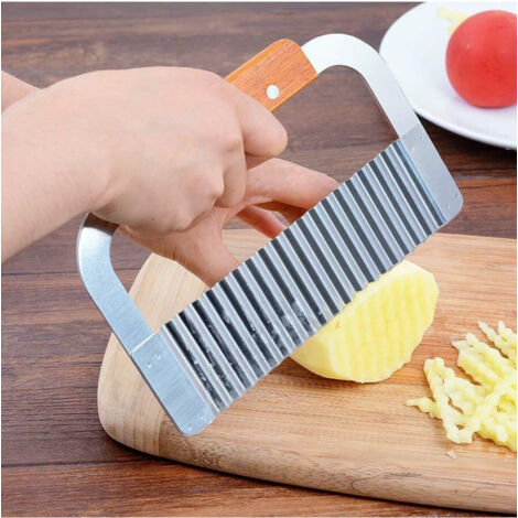 Coupe-légumes Spatule Ondulée En Acier Inoxydable Avec Manche En Bois