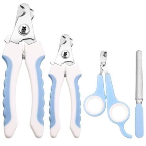 Coupe-ongles bleu pour animaux de compagnie avec 4 verrous de sécurité pour éviter de couper trop court. Coupe-ongles professionnel.