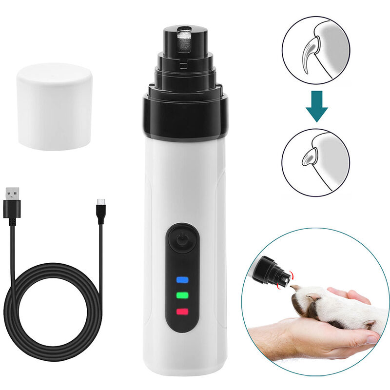 Soleil - Broyeur à griffes pour chien, coupe-griffes pour chien avec lumières led, super silencieux, électrique rechargeable, pour chiens et chats de