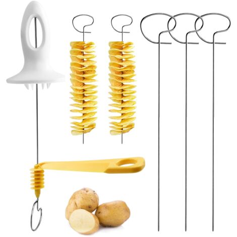 Coupe-pommes de terre manuel en spirale, coupe-légumes manuel avec 4 côtes torsadées et bouclées en acier inoxydable, couteau pour frites, courgettes, concombres, spirales
