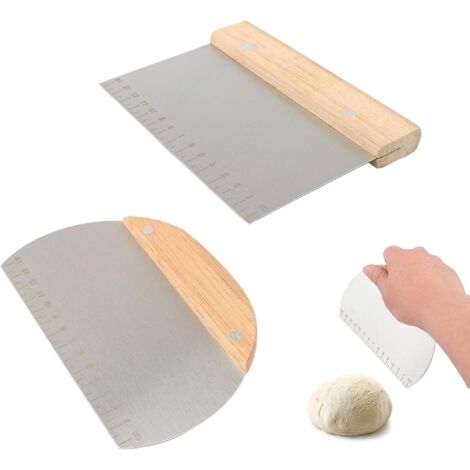 coupe-pte, Spatule Pte, 2 Grattoirs Semi-circulaires Et Rectangulaires En Acier Inoxydable Avec Cailles Et Manche En Bois Pour Couper La Pte, La