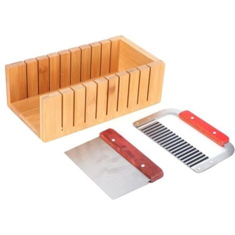 Coupe-savon bricolage Kit d\'Outils de Coupe de Savon Moule Coupe-pain en Bois avec Couteau Droit Ondulé Acier Inoxydable