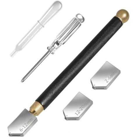 AUTRES Coupe Verre Diamant Professionnel, Tête de Coupe 2 à 20 mm, Outil de Coupe de Verre avec 3 Têtes de Coupe Templaçables pour Verre/Carreaux/Miroir/Mosaïque