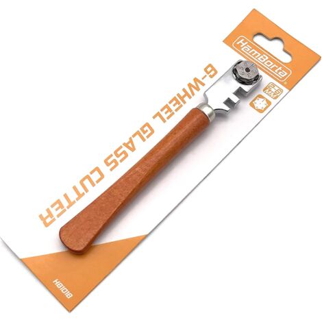 Coupe-verre professionnel à 6 roues avec roues de coupe en carbure de tungstène pour coupes de 2 à 6 mm sur les verres, les miroirs et les vitraux, poignée en bois ajustée-AIMOONSA