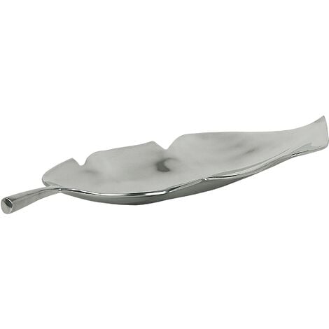 Coupelle Décorative Assiette en Forme de Feuille en Aluminium Argenté Accessoire Déco Parfait pour Salon ou Salle à Manger Glamour 49 cm Beliani