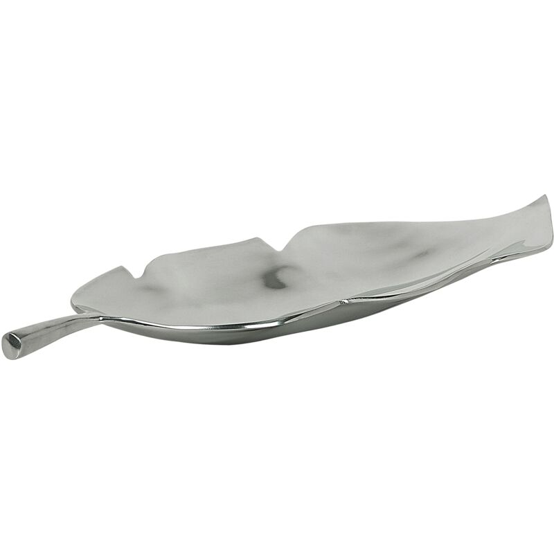 Beliani - Coupelle Décorative Assiette en Forme de Feuille en Aluminium Argenté Accessoire Déco Parfait pour Salon ou Salle à Manger Glamour 49 cm